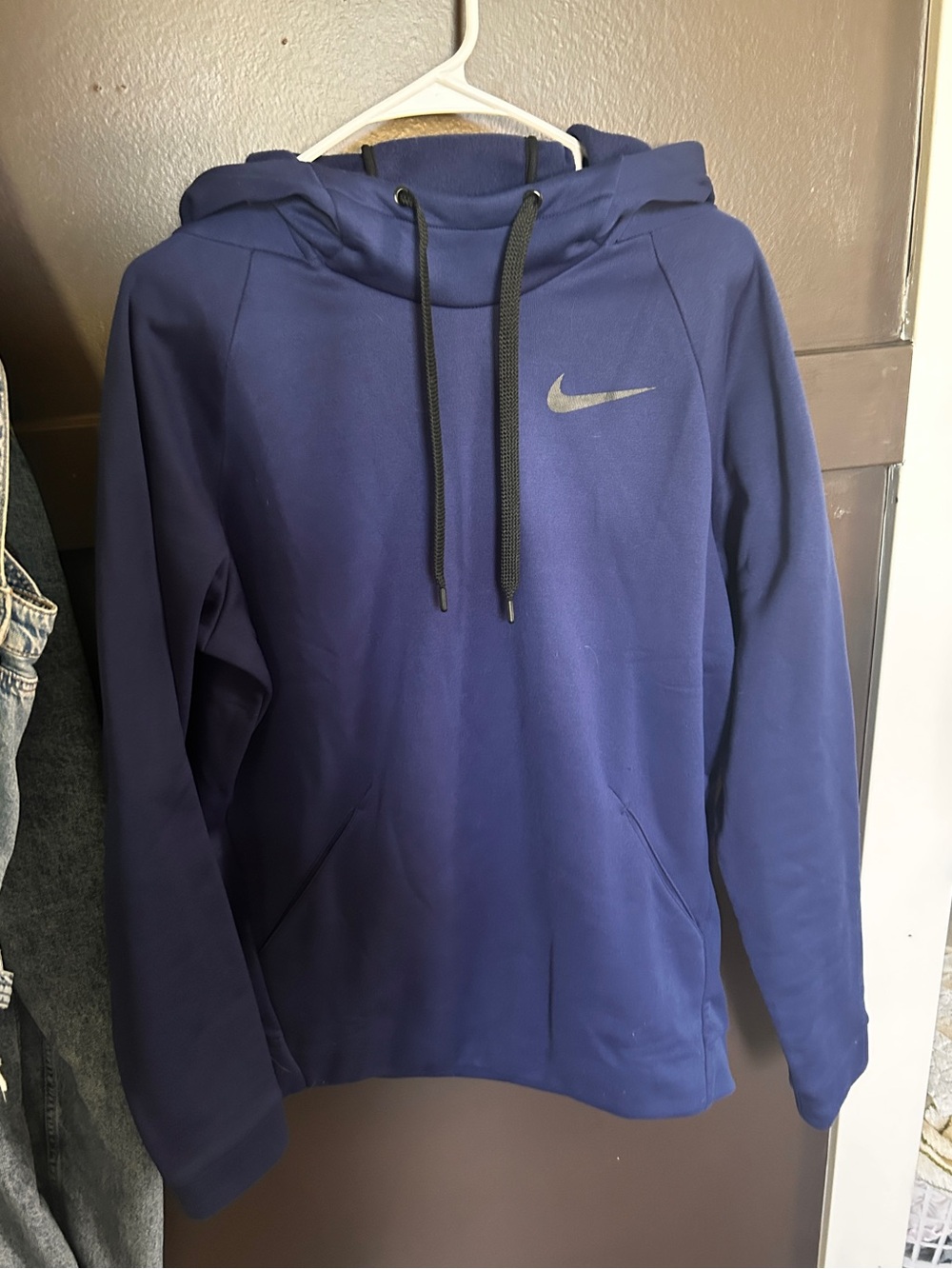 Nike Men's Dark Blue Crewneck Hoodie with Swoosh